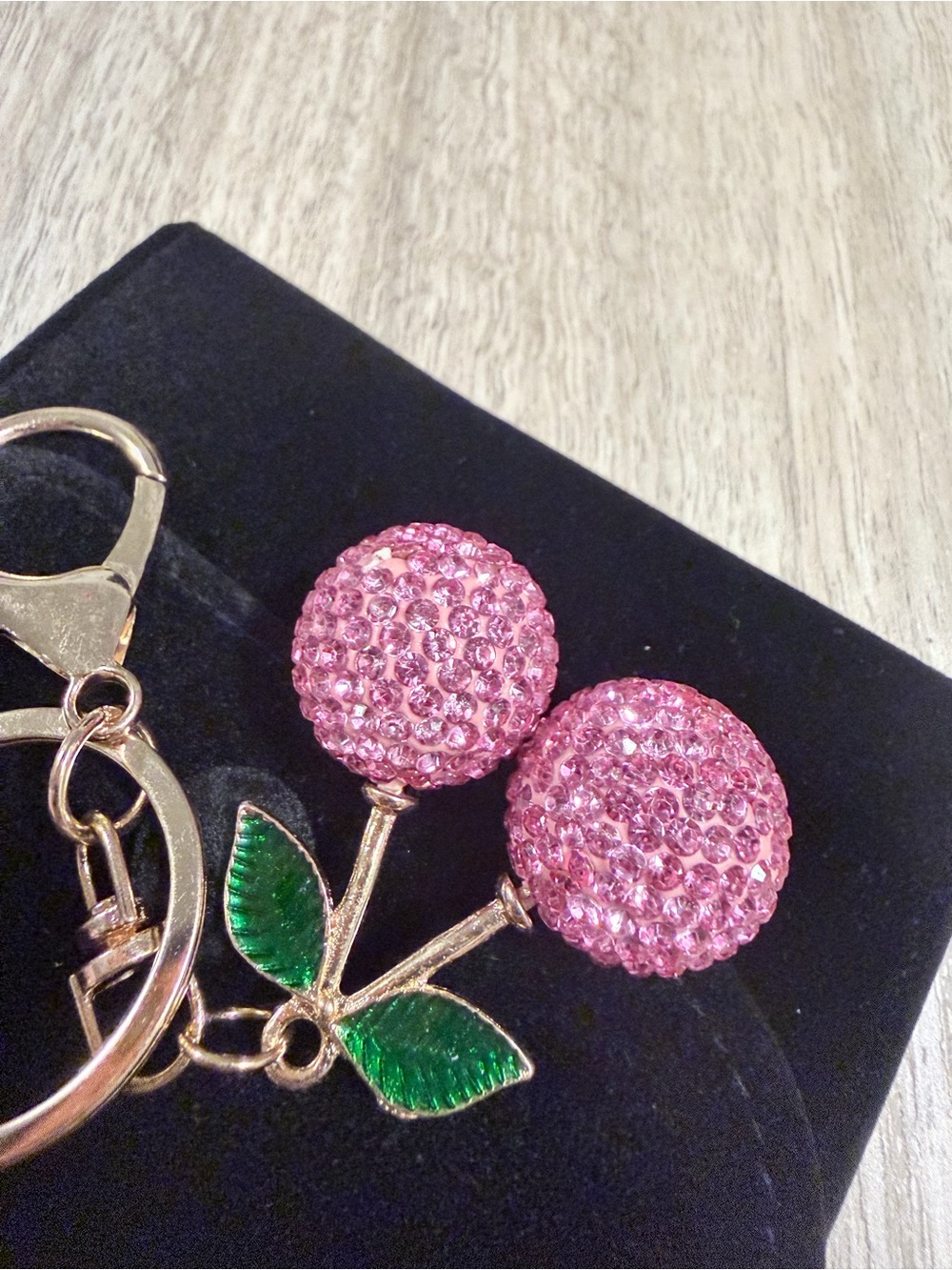 Pink Crystal Cherry Keychain Charm - Picture 3 of 3